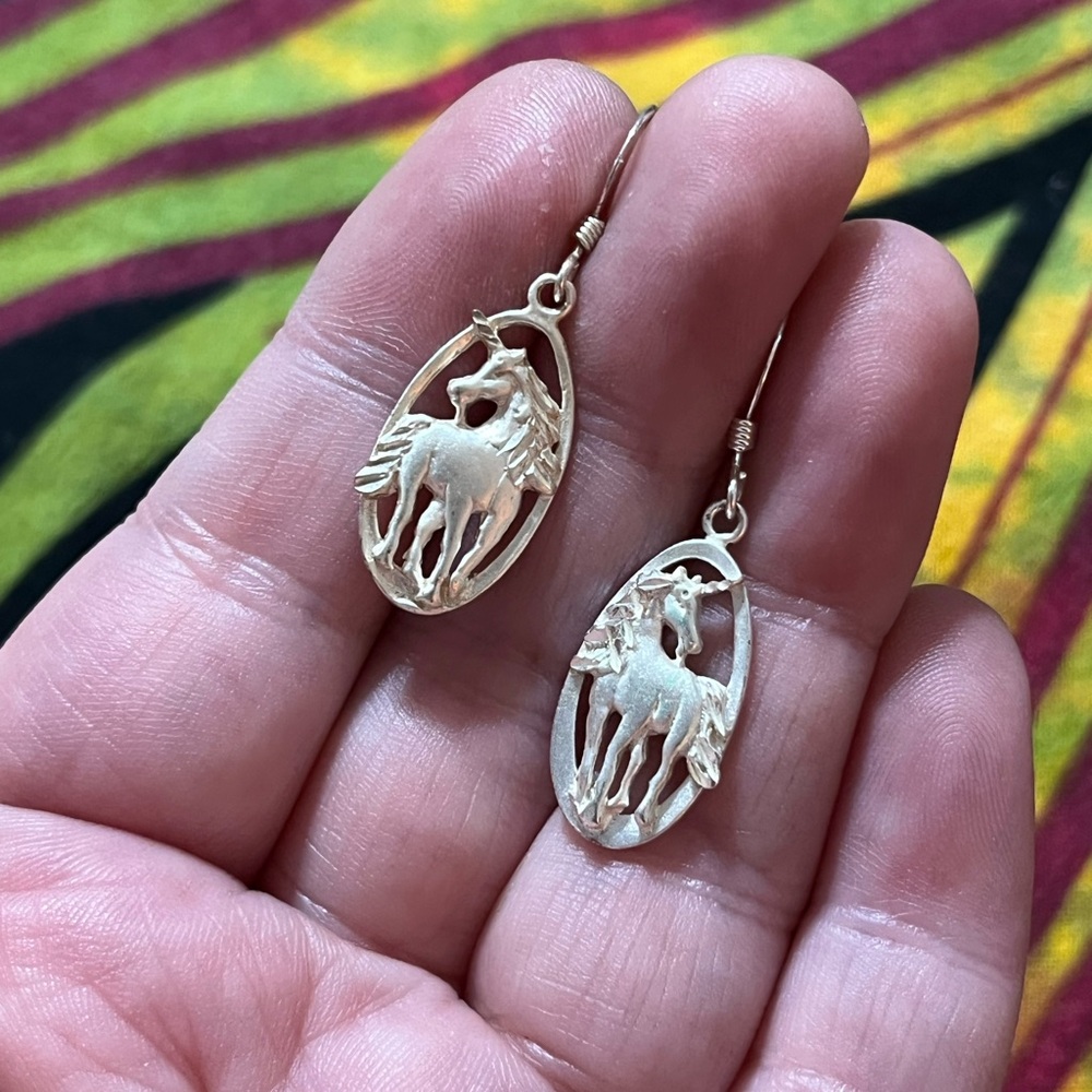 Vintage Whimsigoth Unicorn Sterling Silver 925 Dangle Earrings